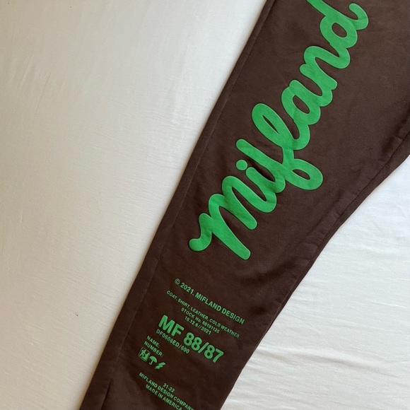 MIFLAND brown logo text font graphic elastic waist knit jogger sweat pants - Picture 3 of 6